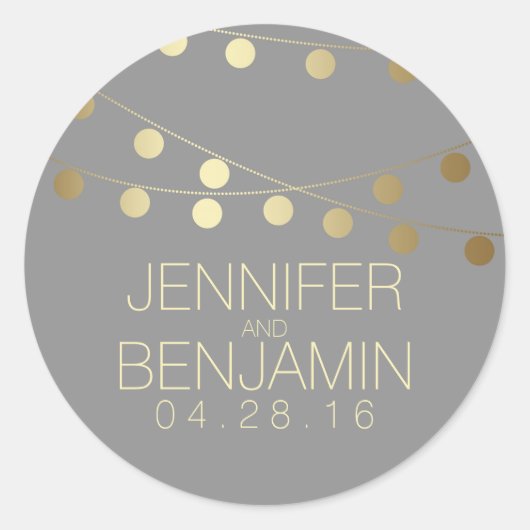 Gouden Folie String van Lichten Bruiloft Ronde Sticker (Voorkant)