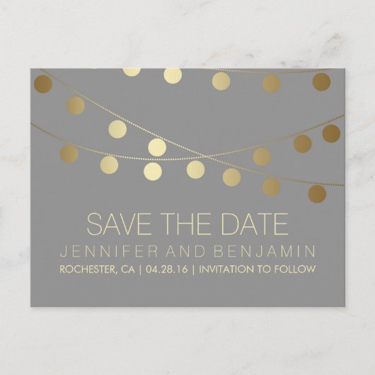 Gouden folie String van Lights Save the Date Aankondigingskaart (Voorkant)