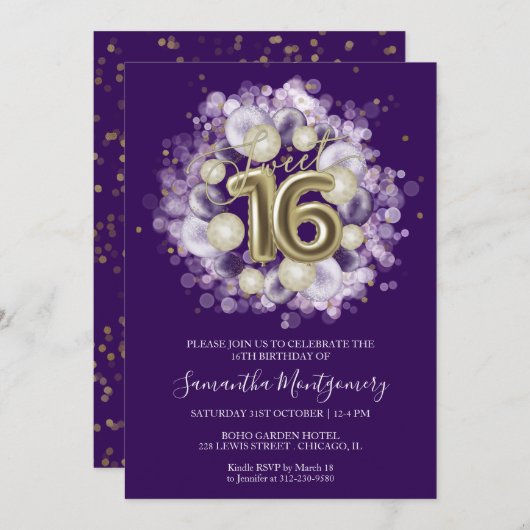 Gouden Folie Sweet 16 Verjaardag Ballonnen Feest P Kaart (Voorkant / Achterkant)