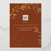 Gouden Folie Terracotta Bladeren BRUIDSSUITE QR Co Folie Uitnodiging (Achterkant)