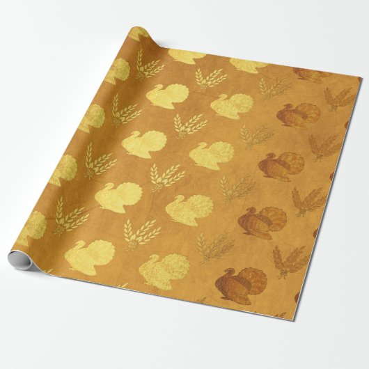 Gouden Folie Thanksgiving Cadeaupapier (Uitgerold)