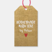 Gouden Folie Thuisgemaakt Met Liefde Script Hart Cadeaulabel (Voorkant)