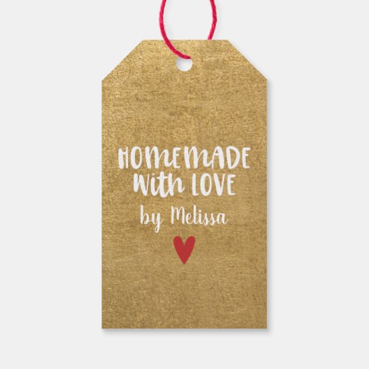 Gouden Folie Thuisgemaakt Met Liefde Script Hart Cadeaulabel (Achterkant)