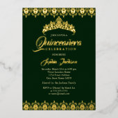Gouden folie Tiara Smaragd Quinceanera Folie Uitnodiging (Voorkant)
