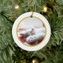 Gouden folie Tiny Polkadots Patroon Kat Foto Keramisch Ornament