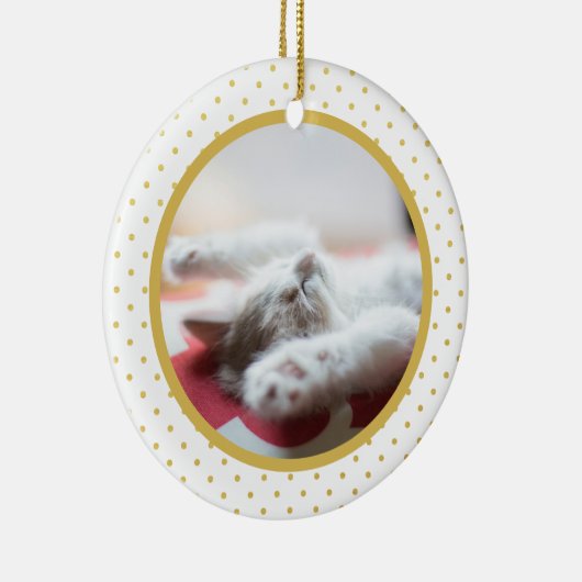 Gouden folie Tiny Polkadots Patroon Kat Foto Keramisch Ornament (Rechts)