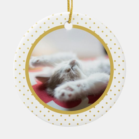 Gouden folie Tiny Polkadots Patroon Kat Foto Keramisch Ornament (Voorkant)