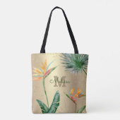 Gouden folie Tropisch eiland Bloemen Monogram Scri Tote Bag (Achterkant)