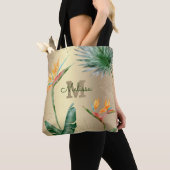 Gouden folie Tropisch eiland Bloemen Monogram Scri Tote Bag (Dichtbij)