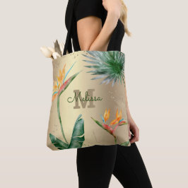 Gouden folie Tropisch eiland Bloemen Monogram Scri Tote Bag
