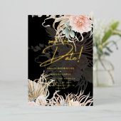 Gouden Folie Tropisch Pampas Gras Trouw Datumkaart Folie Uitnodiging (Staand Voorkant)