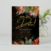 Gouden Folie Tropisch Pampas Gras Trouw Datumkaart Folie Uitnodiging (Staand Voorkant)