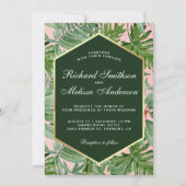Gouden folie Tropische Groene bladeren Bruiloft Ui Kaart (Voorkant)