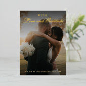 Gouden Folie Twee foto bruiloft Dank u kaart (Staand Voorkant)