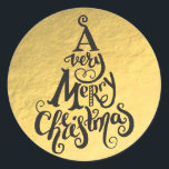 Gouden folie Vakantie Kerstboom MERRY CHRISTMAS Ronde Sticker<br><div class="desc">Stickers</div>