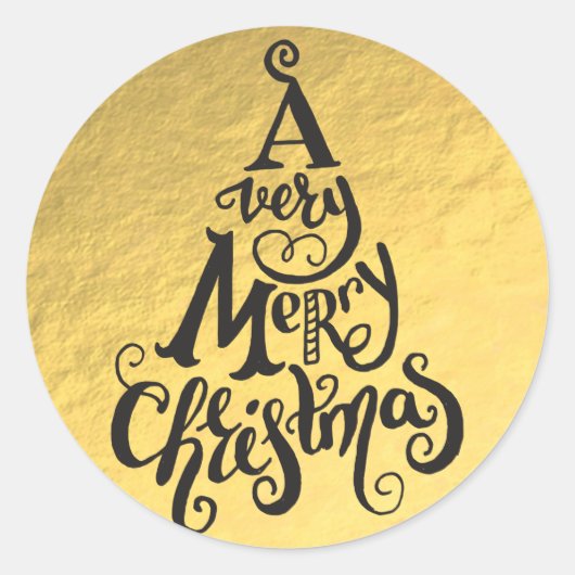 Gouden folie Vakantie Kerstboom MERRY CHRISTMAS Ronde Sticker (Voorkant)