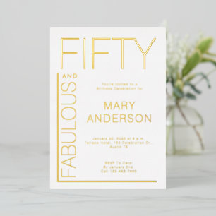 Gouden Folie Vijftig en Fabulous 50e Verjaardagsfe Uitnodiging