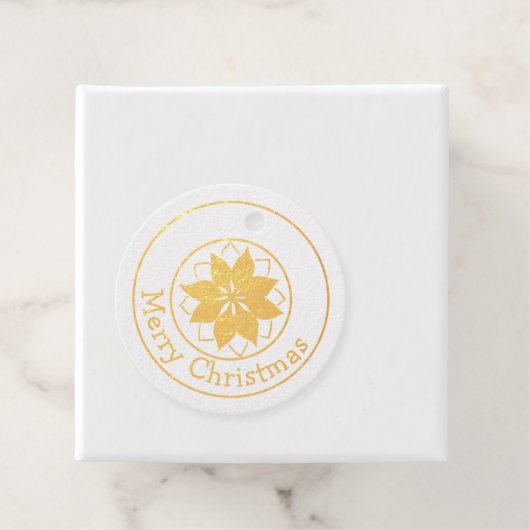 Gouden folie Vrolijk Kerstfeest met Poinsettia Bedankjes Labels (Met doos)