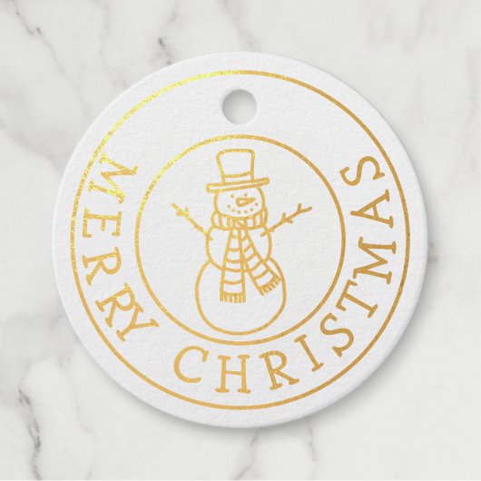 Gouden folie Vrolijk Kerstfeest met Sneeuwman Bedankjes Labels (Voorkant)