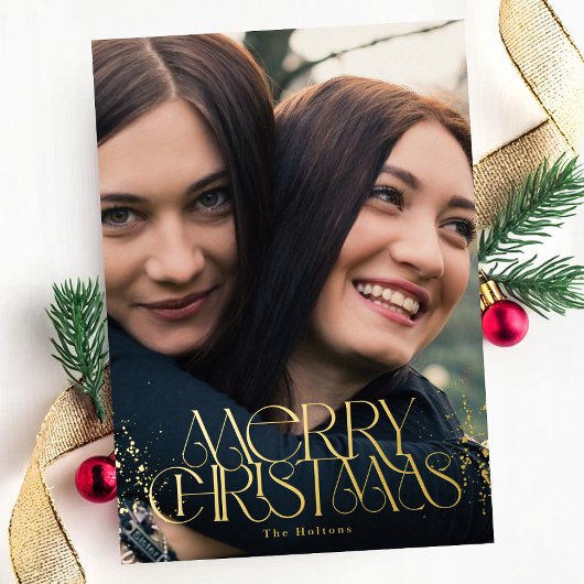 Gouden Folie Vrolijk Kerstfeest Stijlvolle Typogra Folie Feestdagenkaart