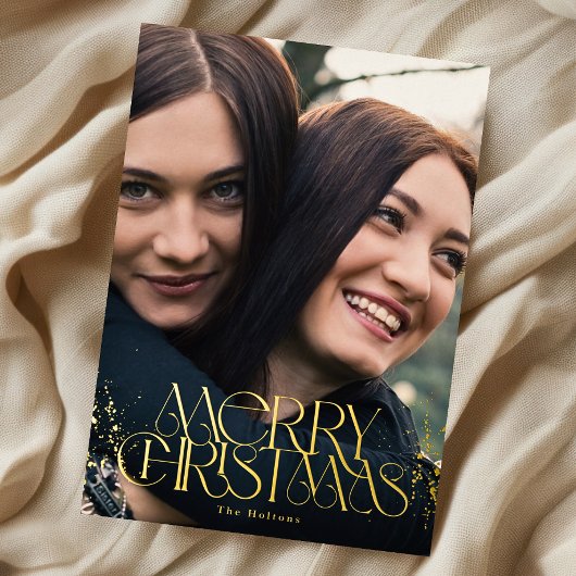 Gouden Folie Vrolijk Kerstfeest Stijlvolle Typogra Folie Feestdagenkaart