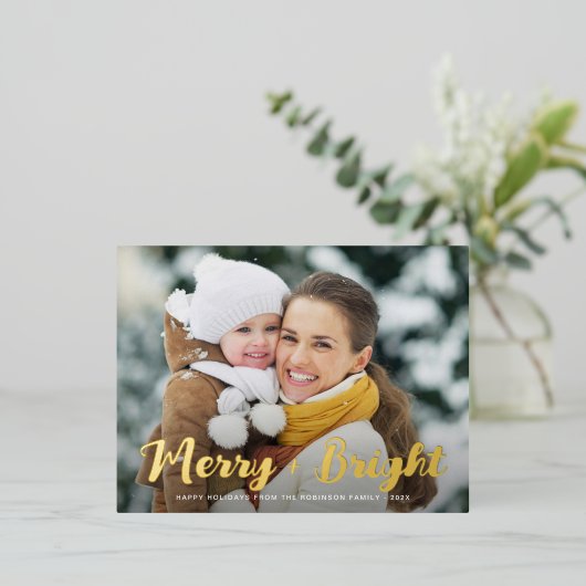 gouden folie vrolijke heldere kerstkaart folie feestdagen briefkaart (Staand Voorkant)