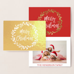 Gouden Folie Vrolijke Kerstkrans Fotokaart Kaarten