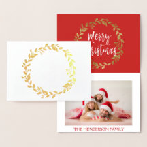 Gouden Folie Vrolijke Kerstkrans Fotokaart