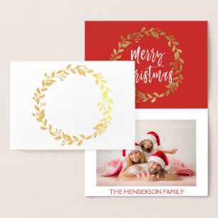 Gouden Folie Vrolijke Kerstkrans Fotokaart Kaarten