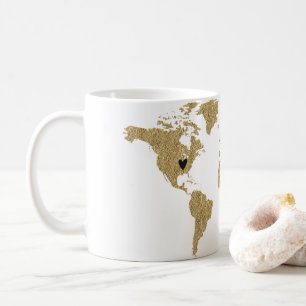 Gouden Folie Wereldkaart Aangepaste Verplaatsbare Koffiemok