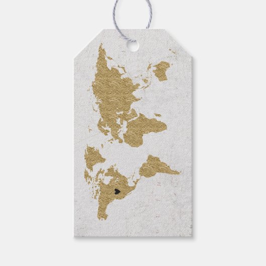 Gouden Folie Wereldkaart Bestemming Bruiloft Dank  Cadeaulabel (Voorkant)