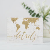 Gouden Folie Wereldkaart Bestemming Bruiloft Detai Informatiekaartje (Staand voorkant)