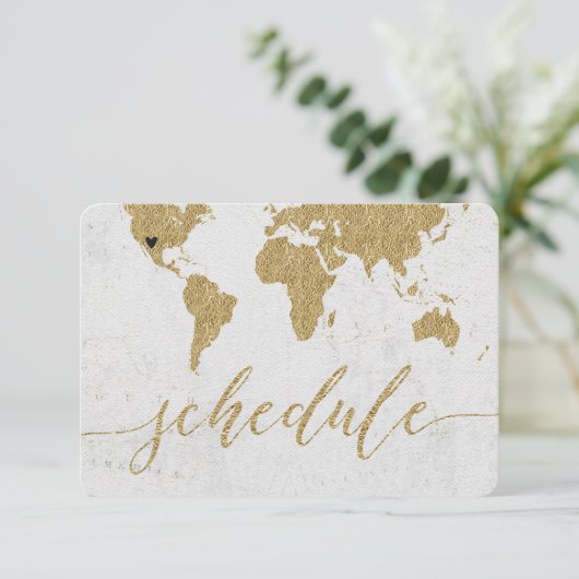 Gouden Folie Wereldkaart Bestemming Bruiloft Schem Kaart (Staand voorkant)