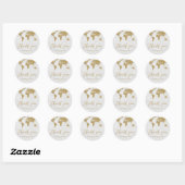 Gouden Folie Wereldkaart Bestemming Monogram Bruil Ronde Sticker (Vel)