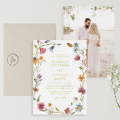 Gouden Folie Wilde Bloem Tuin Bruiloft Bruiloft Folie Uitnodiging