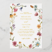 Gouden Folie Wilde Bloem Tuin Bruiloft Bruiloft Uitnodiging (Voorkant)