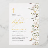 Gouden folie Wildflower Doopuitnodiging Folie Uitnodiging (Voorkant)