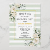 Gouden Folie Witte Bloemen Eucalyptus Graduation P Folie Uitnodiging (Voorkant)