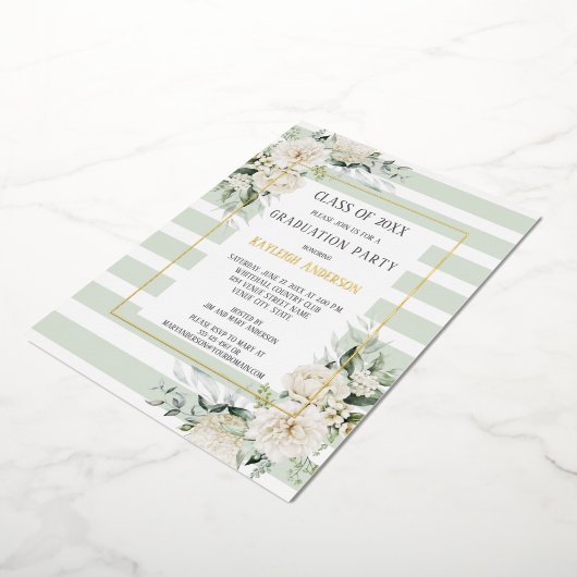 Gouden Folie Witte Bloemen Eucalyptus Graduation P Folie Uitnodiging (Gedraaid)