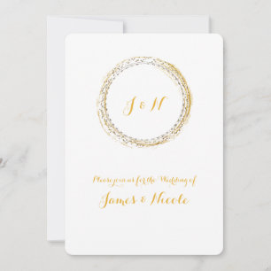 Gouden Folie Witte Sparkle Glamour Cirkel Uitnodig Kaart