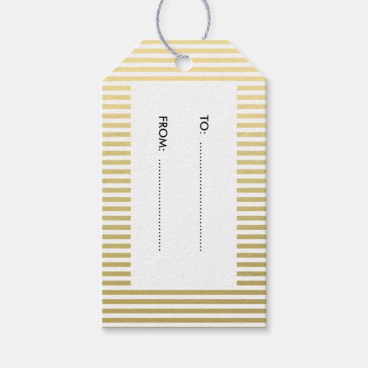 Gouden folie witte strepen patroon cadeaulabel (Voorkant)