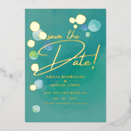 Gouden Folie Zee Glas Turkoois Groen Trouw Huwelij Uitnodiging