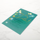 Gouden Folie Zee Glas Turkoois Groen Trouwdatum Folie Uitnodiging (Gedraaid)