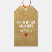 Gouden Folie Zelfgemaakt Met Liefde Script Hart Cadeaulabel (Achterkant)