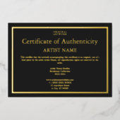 Gouden Folie Zwart Certificaat van Echtheid Art Folie Uitnodiging (Voorkant)