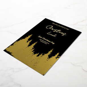 Gouden Folie Zwart Graphic Pine Tree Christmas Par Uitnodiging