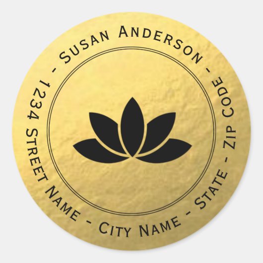 Gouden folie Zwart Lotus Bloem Retouradres Label (Voorkant)