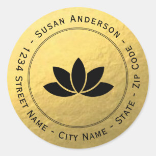 Gouden folie Zwart Lotus Bloem Retouradres Label