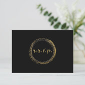 Gouden folie & Zwart Moderne Glamour Circle RSVP-k RSVP Kaartje (Staand voorkant)