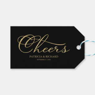 Gouden Folie Zwarte Elegante Cheers Wijnfles Label Cadeaulabel